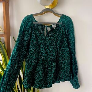 Green & Black Peplum Top